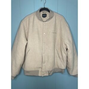 Standard Cloth Bomber Jacket Mens XL Beige Excellent Wool Blend Snap Varsity